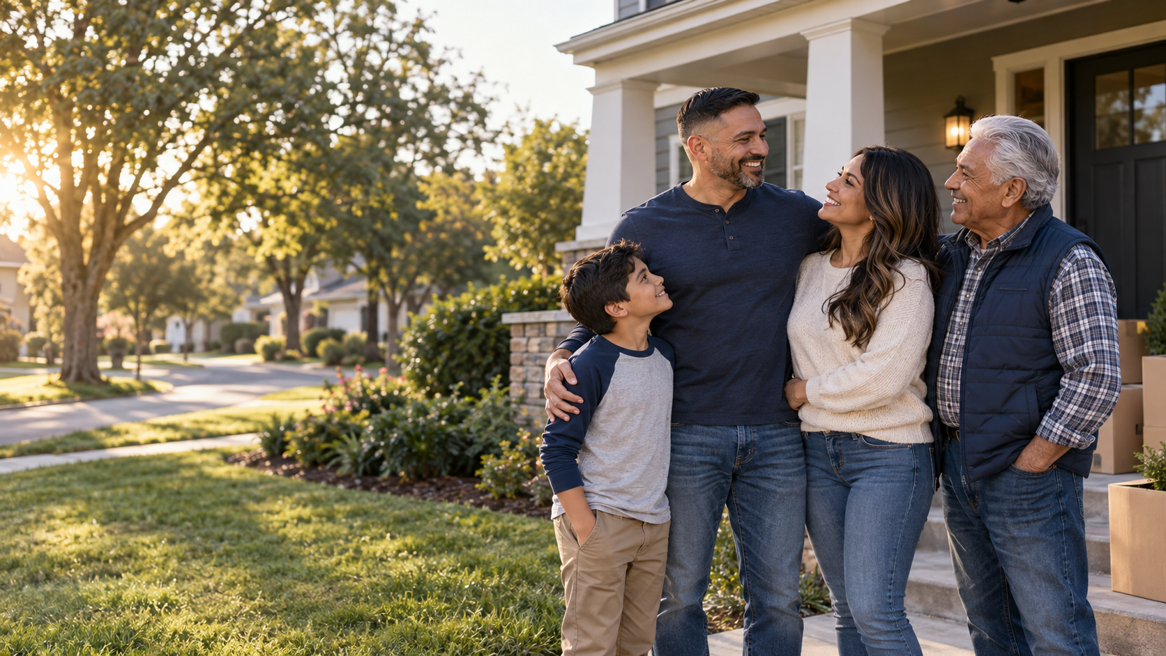 A veteran and multigenerational family outside their home